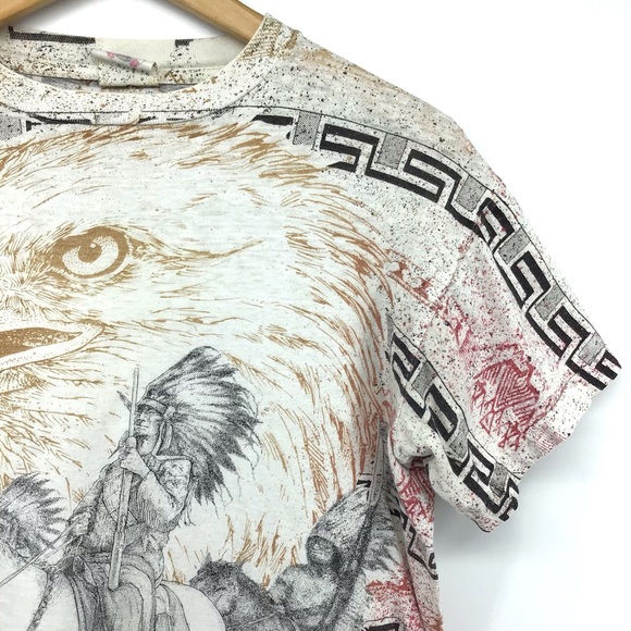 VINTAGE Single Stitch 80s All Over Native American Print Cropped Top - Picture 5 of 13